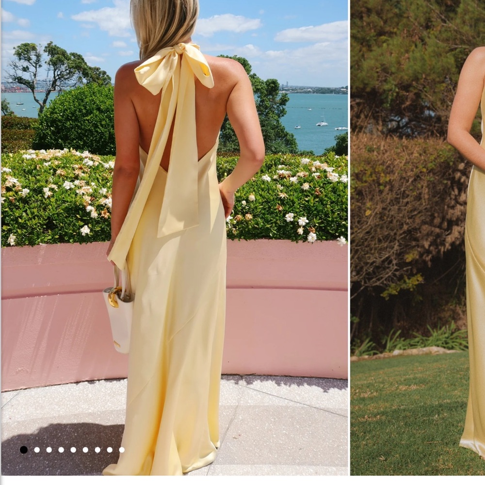 Sow me your Mumu Lisa maxi dress in pale yellow luxe satin
